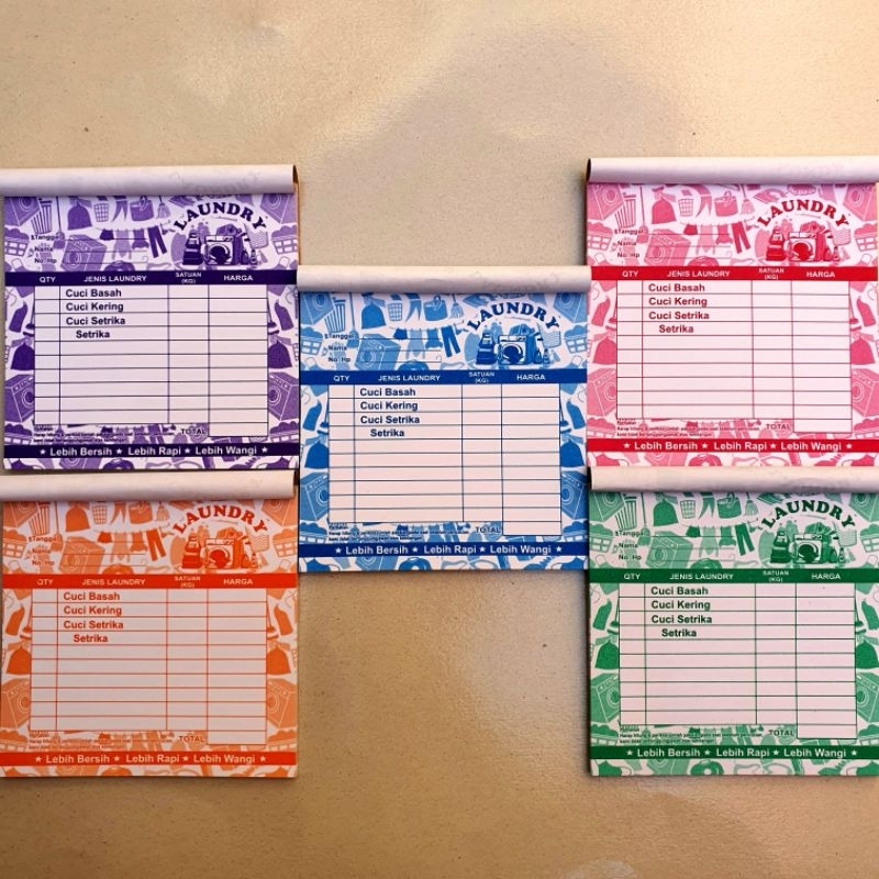 

NOTA LAUNDRY 1 ply / 1 rangkap warna warni ukuran 1/6 folio
