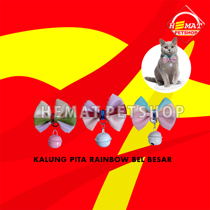 Kalung Kucing Anjing Pita Rainbow Motif Bel Besar