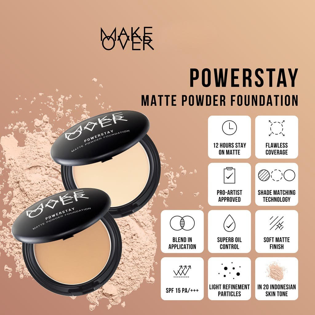 MAKE OVER Powerstay Matte Powder Foundation 12g - Bedak Padat