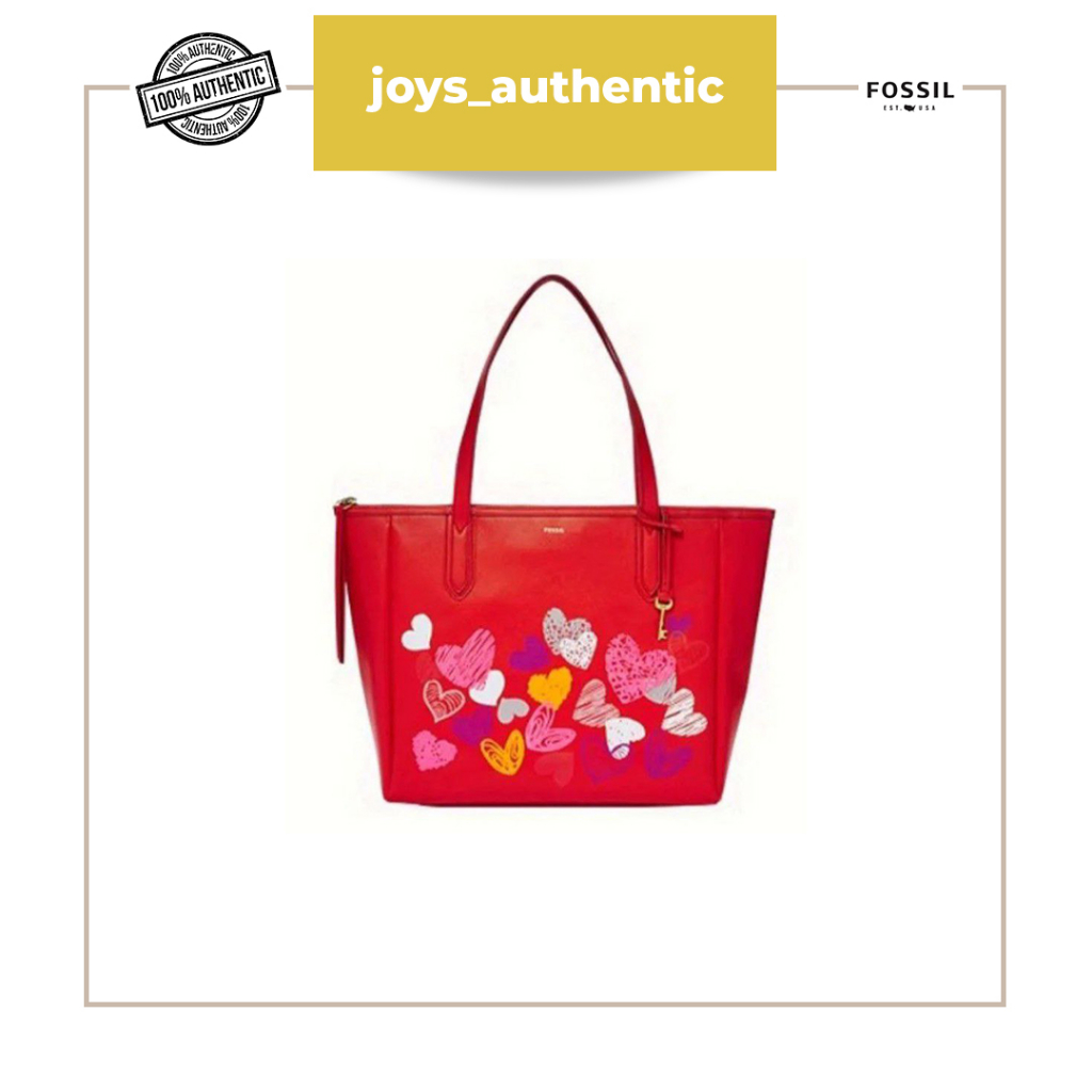 Tas Wanita Fossil Sydney Tote Printed Merah Red Love Multi Woman Bag Authentic Original