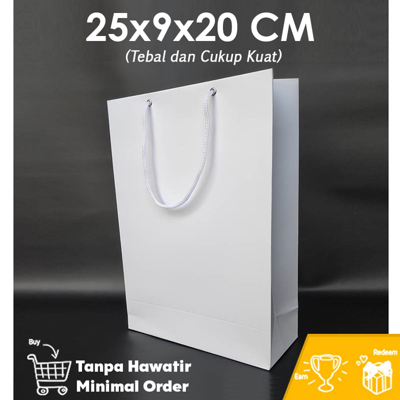 

Paper Bag Putih Polos Jumbo Uk. 29x9x20cm / Paper Bag Kado Souvenir Pernikahan Wedding Packing Olshop / Paperbag Polos Bridesmaid Packaging Online Shop Murah