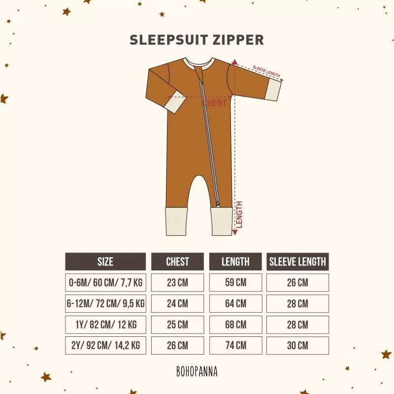 Bohopanna Sleepsuit Zipper 0 Month s/d 2 Years - Baju Tidur Boho Baby