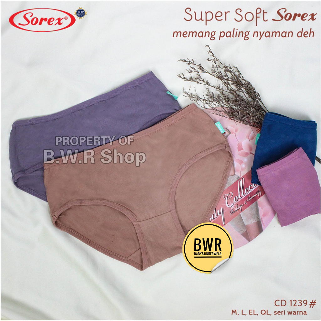 [ 12pc ] CD Sorex 1239 | Celana Dalam Wanita Midi Basic Super Soft - Bwr