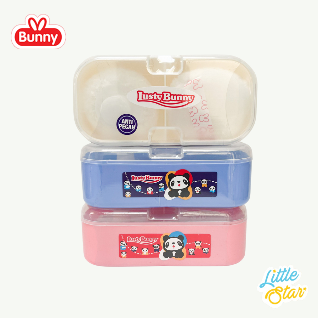 Tempat Bedak Tabur Bayi Anti Pecah 2in1 Lusty Bunny Baby Powder Case Double Puff 2 Sekat