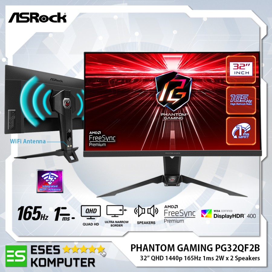 Monitor ASRock PG32QF2B 32&quot; QHD VA 165Hz 1ms Built-in Speakers HDR400