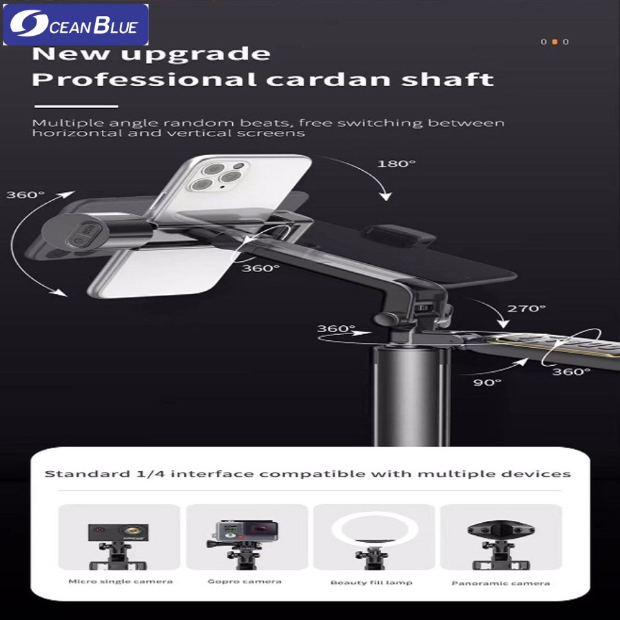 Ocean Blue OCN A518 Tongsis Tripod Gimbal Stabilizer Remote Bluetooth Shutter Adjustable Selfie Stick 360° Stand HP Tongkat Selfie