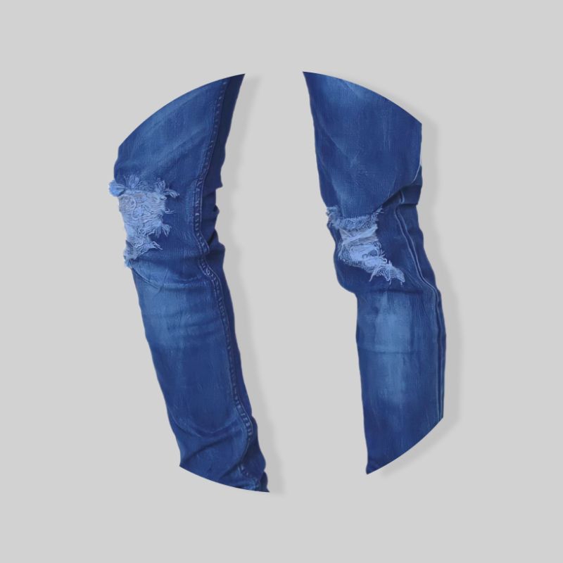 Celana Jeans Pria Sobek Lutut Panjang Slimfit Denim