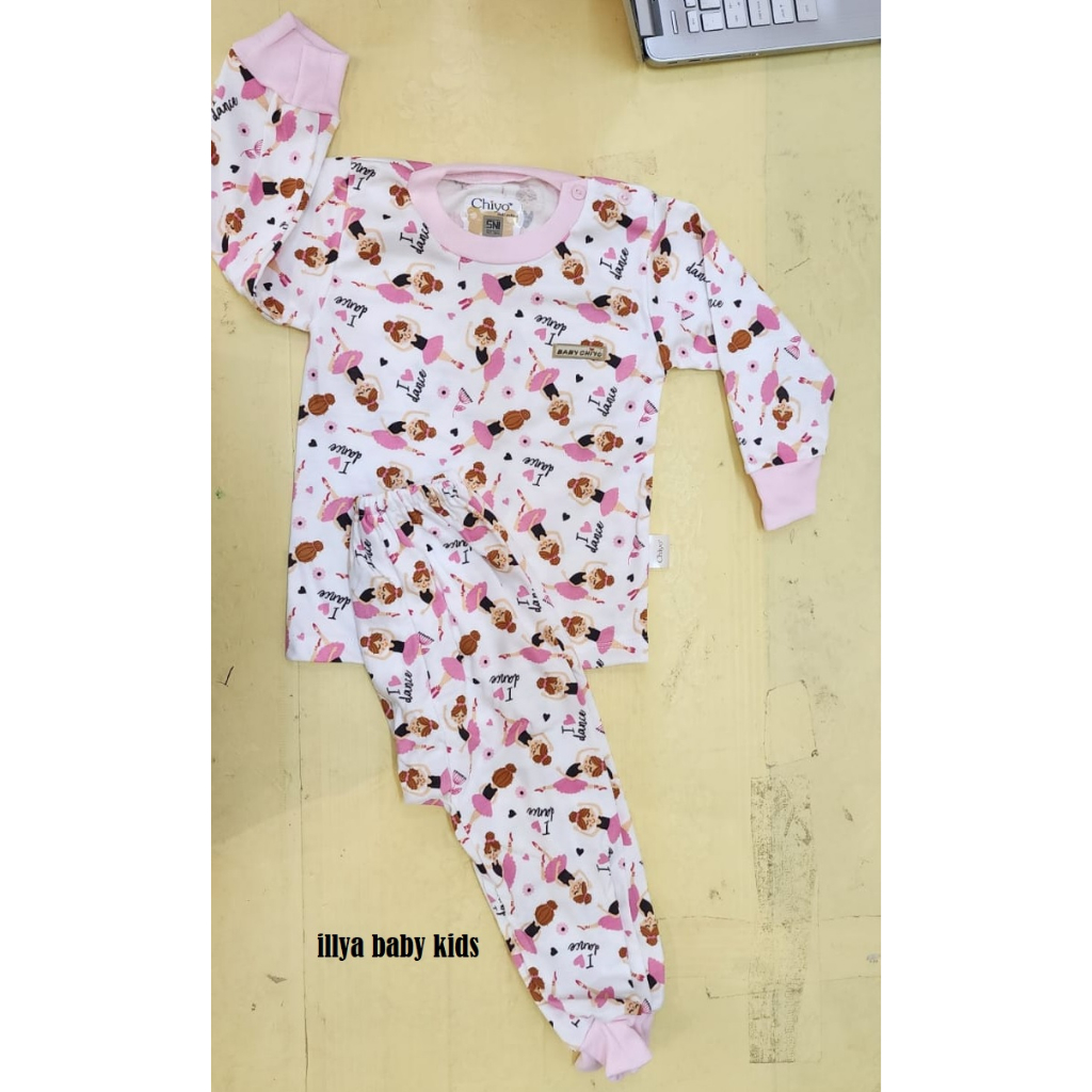 Chiyo Babywear Setelan  Baju Panjang dan Celana Panjang Girl - Baju Tidur Anak Perempuan - setelan kancing pundak