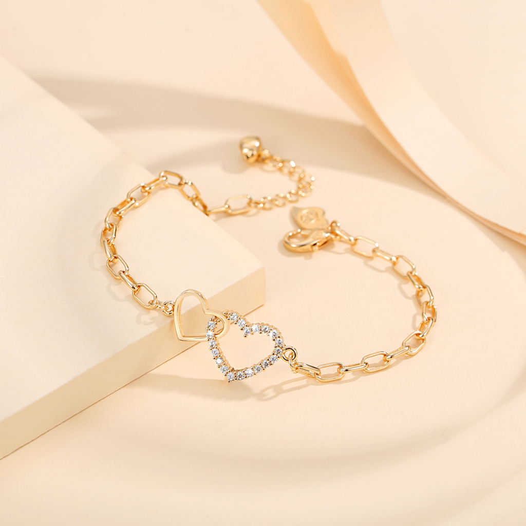 Y100 【Barang spot】Gelang Hati Titanium Bentuk Gelang Titanium Wanita Anti Karat Mewah Gelang Wanita Rantai Perhiasan