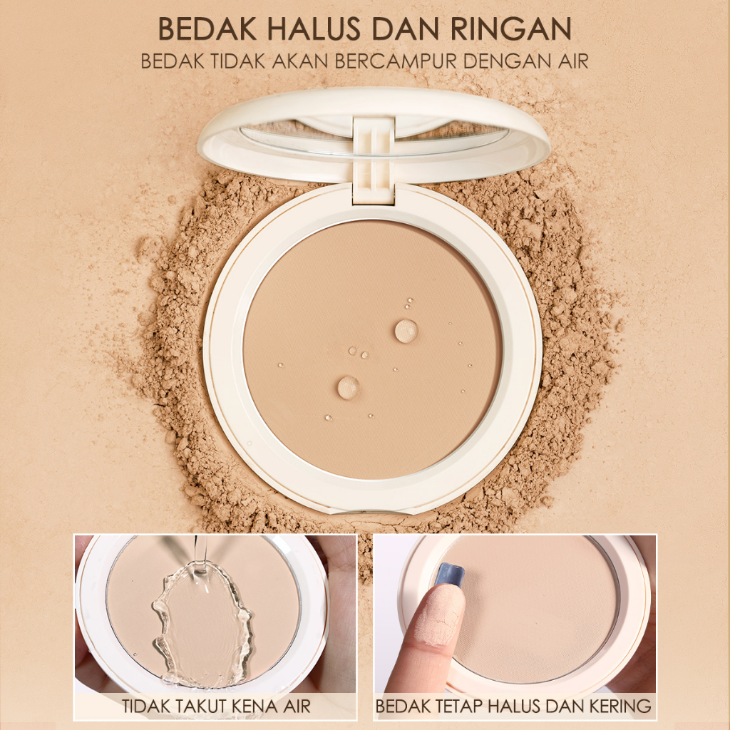 FOCALLURE Poreless Bedak Padat Dry And Wet Dual-use Matte Compact Powder Waterproof Fine Power