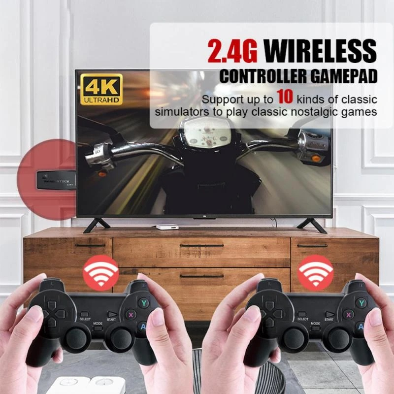 M8 Retro Game Stick 2.4G 4K 10000 Games Portable Video Game Console Double Wireless Controller Handheld Game Player for PS1