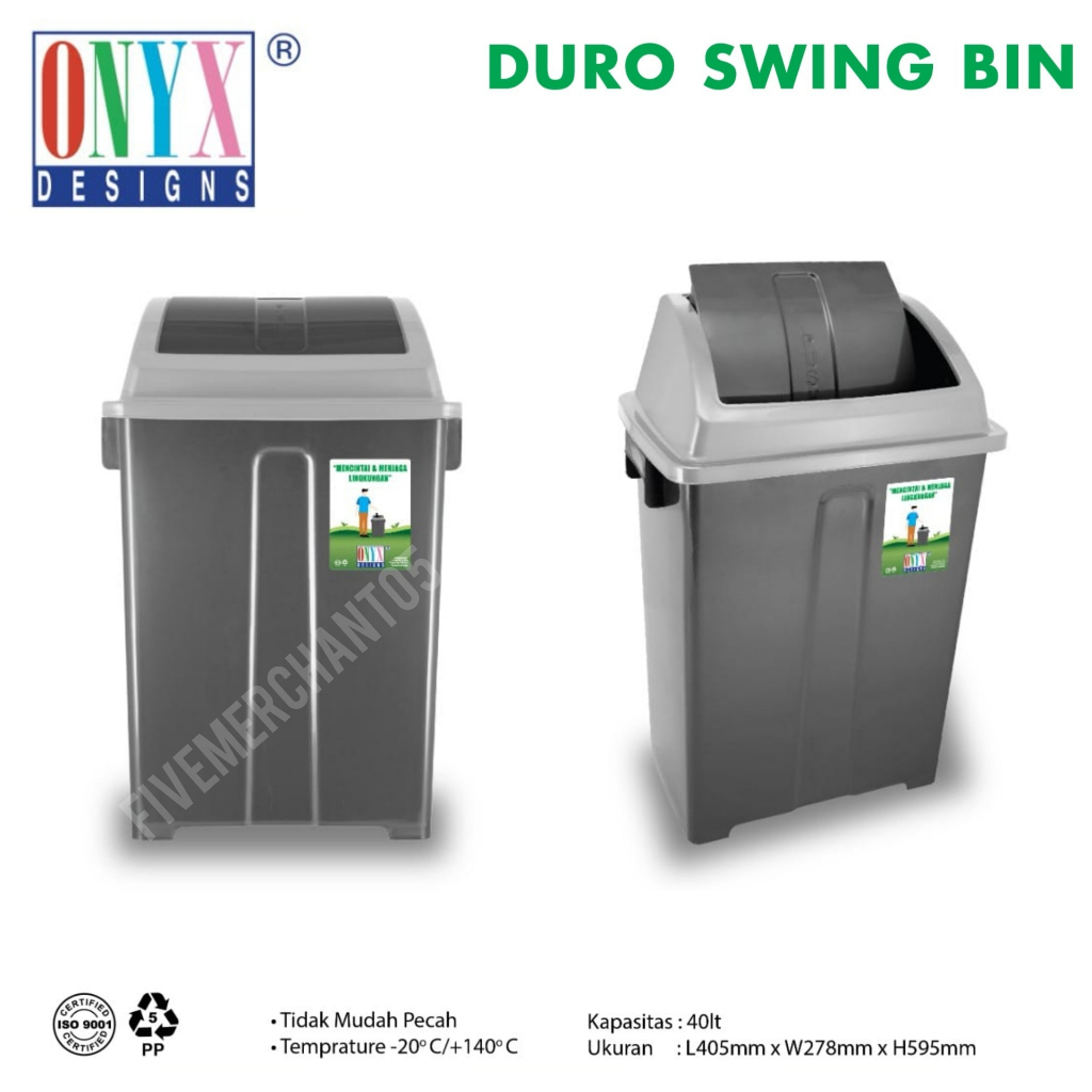 Swing Dust Bin ONYX D-0008 40 Liter Tempat Sampah Tutup Tong Sampah Keranjang Sampah 40L Tutup Swing