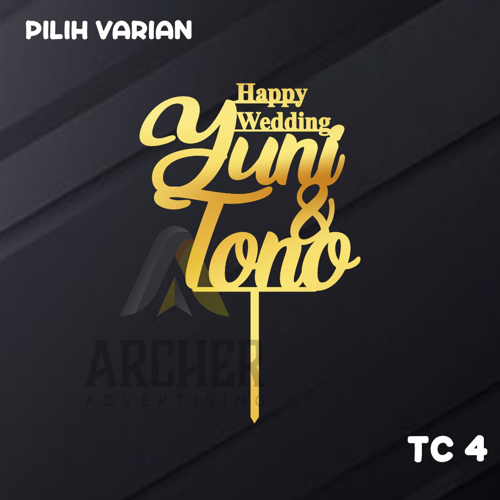 TOPPER CAKE WEDDING AKRILIK MIROR GOLD 2 MM