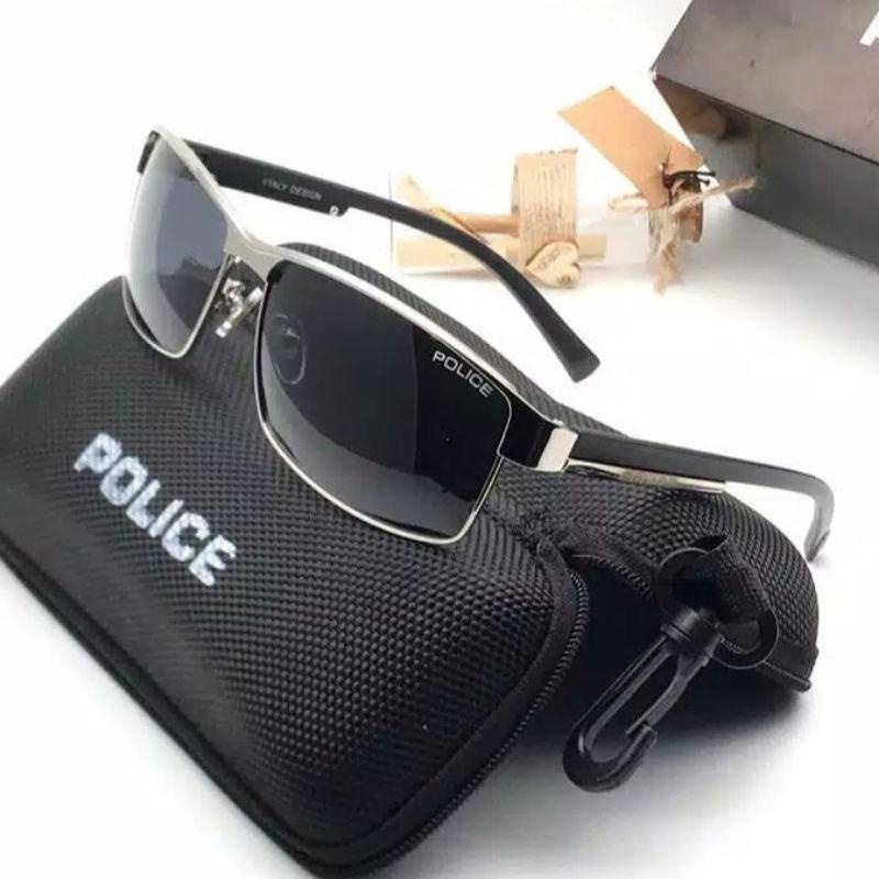 Kacamata Pria Police P24 Polarized UV 400 Black Silver