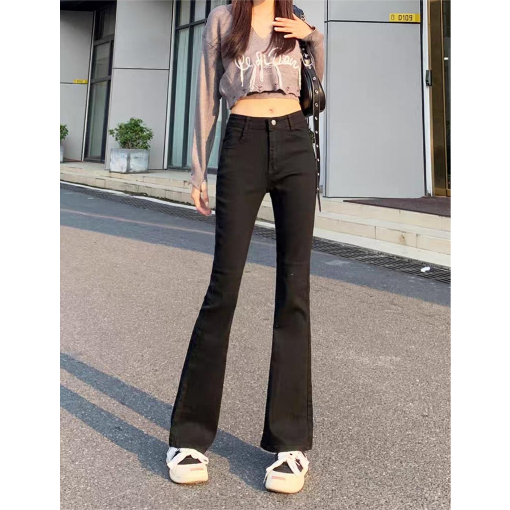 XIAOZHAINV Celana Jeans Wanita Korean Style High Waist Flare Pants Panjang 0788