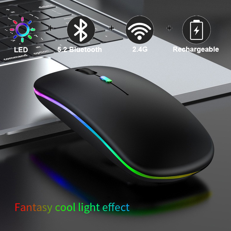 Actual 【COD】Mouse Wireless Rechargeable Silent Click Slim 2.4G Wireless Bluetooth 1600 DPI RGB LED Mouse Gaming Mouse Bluetooth Rechargeable Laptop