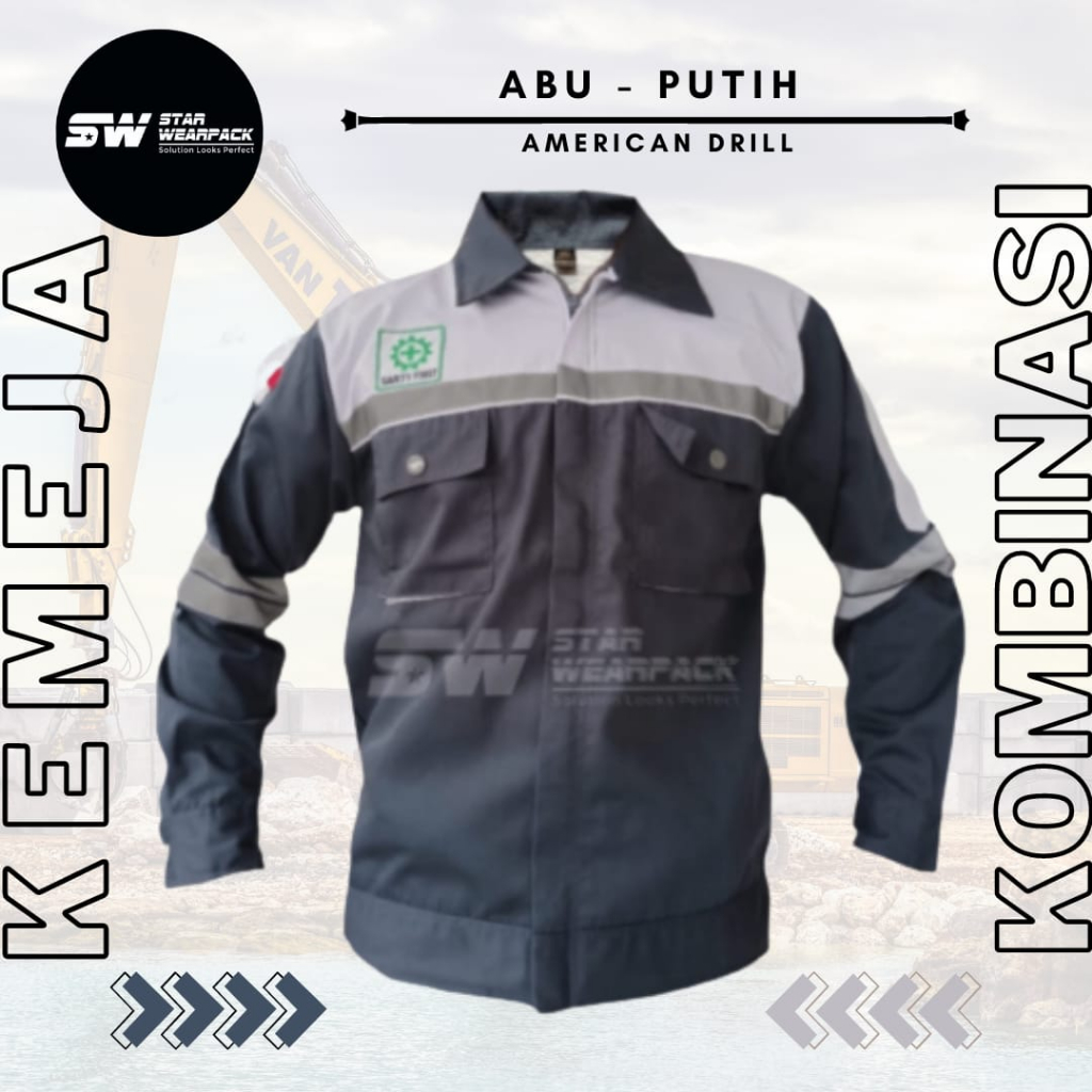 Star Wearpack - Baju Seragam Proyek Kerja Lapang Warna Abu Kombinasi Putih