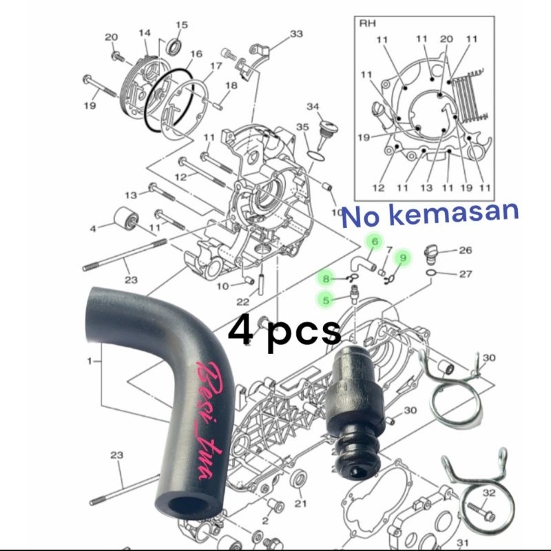 paket nepel selang hawa cvt mio sporty mio smile soul Fino Karbu