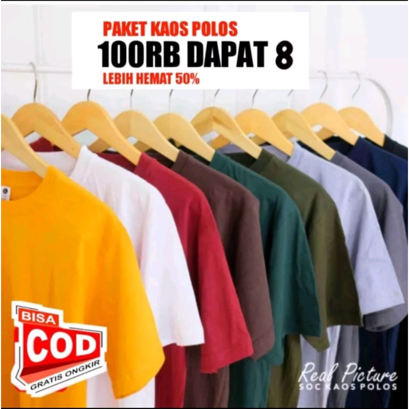 Kaos distro 100ribu dapat 8 polos motif