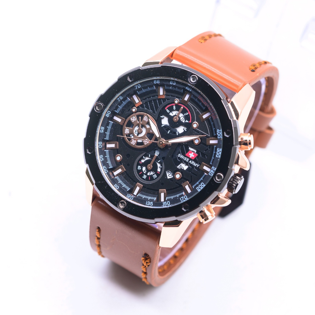 BEST SELLER JAM TANGAN PRIA TALI KULIT TANGGAL CHRONO HIASAN HB 180 FREE BOX &amp; BATERAI CADANGAN