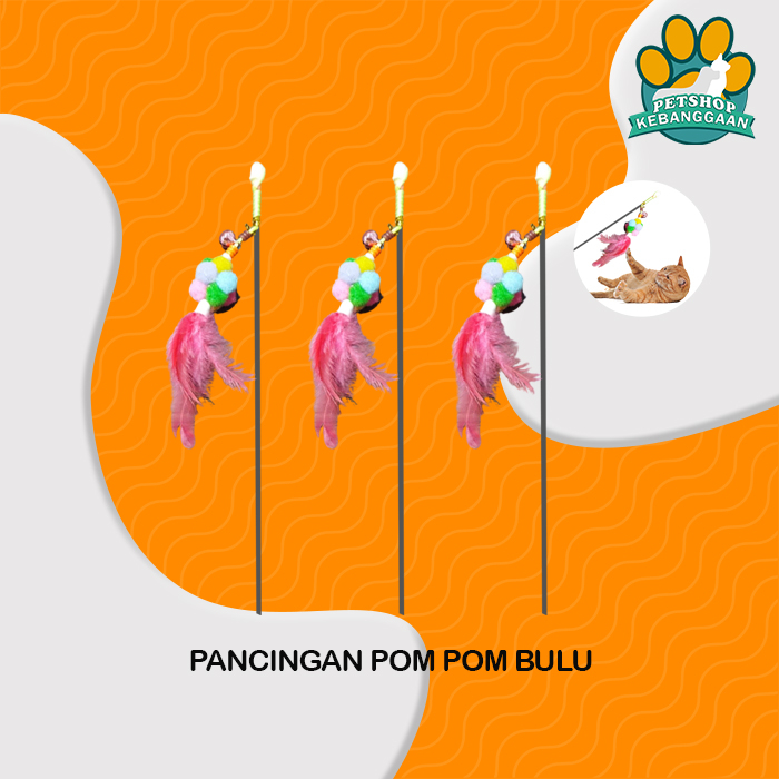 Mainan Hewan Kucing Pancingan Pom Pom Bulu Lonceng