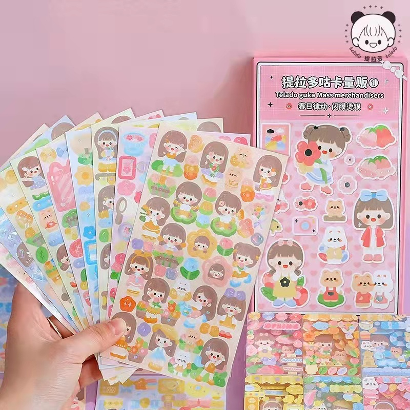 

TLD sticker Cartoon Kolase dekorasi dasar gadis saku kartun gadis cantik 12 sheets/box sticker
