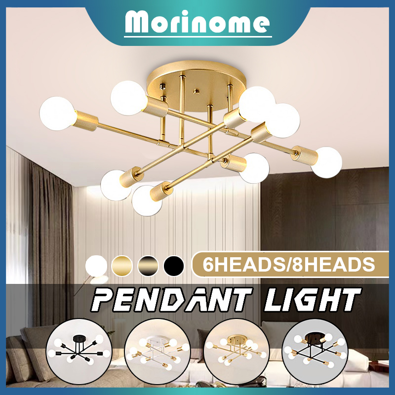 Lampu Plafon 6 / 8 Led E27 Lampu Gantung Ruang Tamu Modern Minimalist Ceiling Light Warna Golden Black (Bohlam tidak termasuk) Sesuai Gambar Material Besi Socket BR