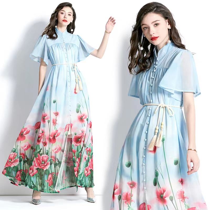 [LooksButiq] Maxi Dress Floral Sifon Premium/Dress Pesta Motif Bunga