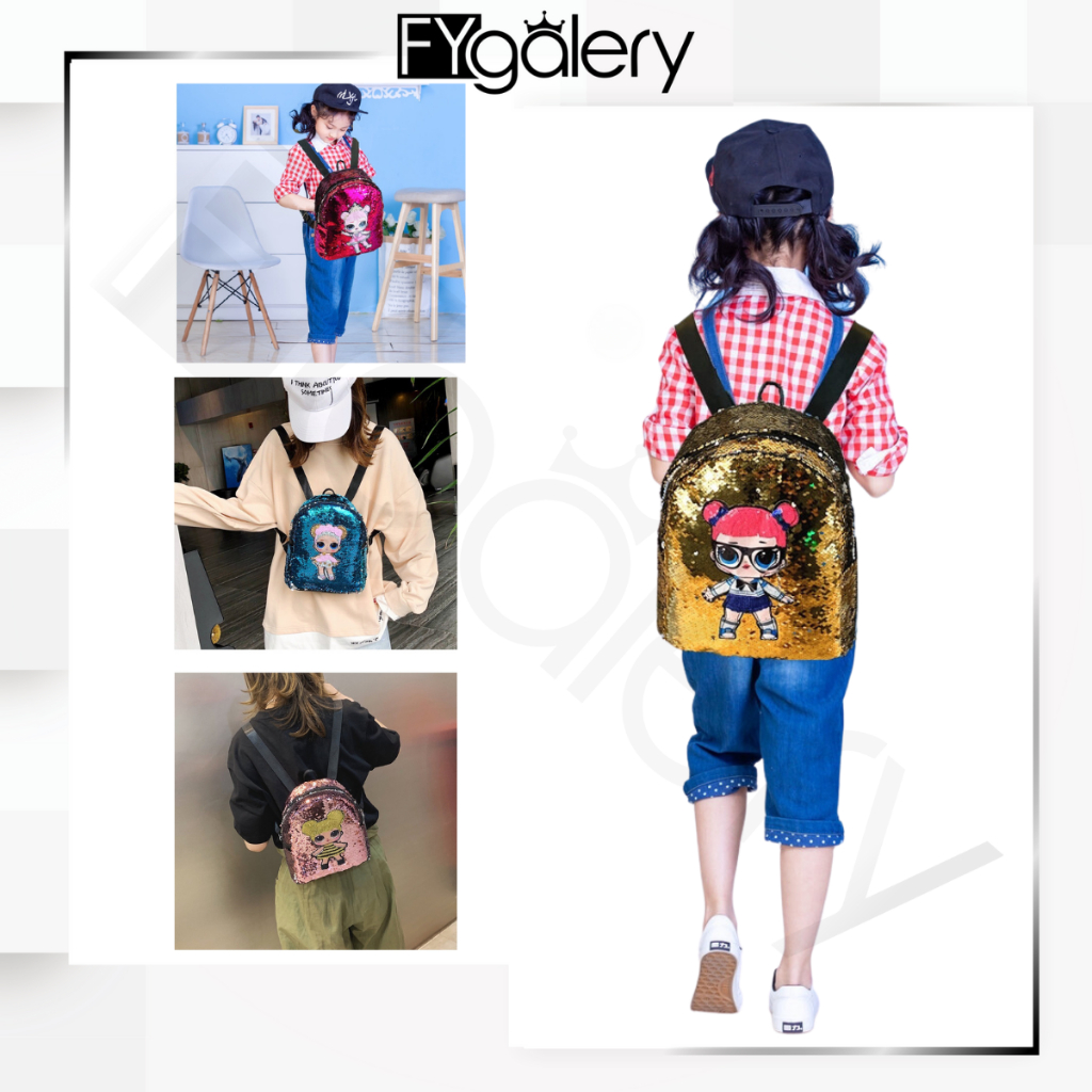 FYGALERY FYG1388 Tas Ransel Anak Karakter LOL Tas Glitter Backpack Sequin Fashion