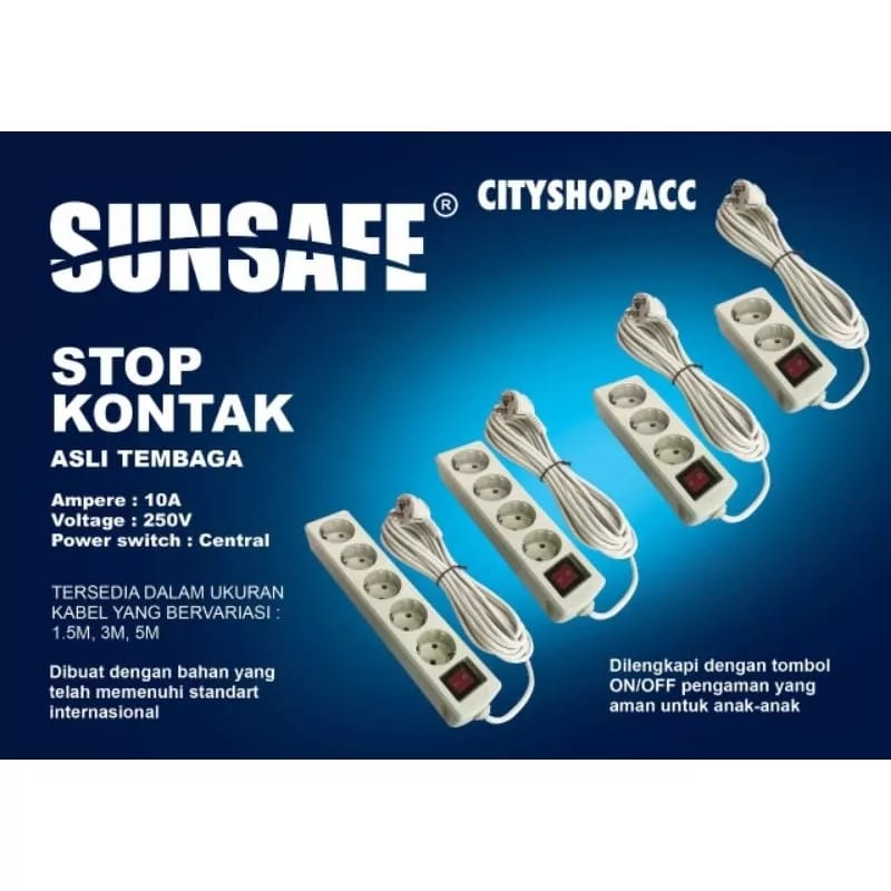 SUNSAFE 15 Stop Kontak 5 Lubang SNI Stop Kontak Kabel 1.5Meter