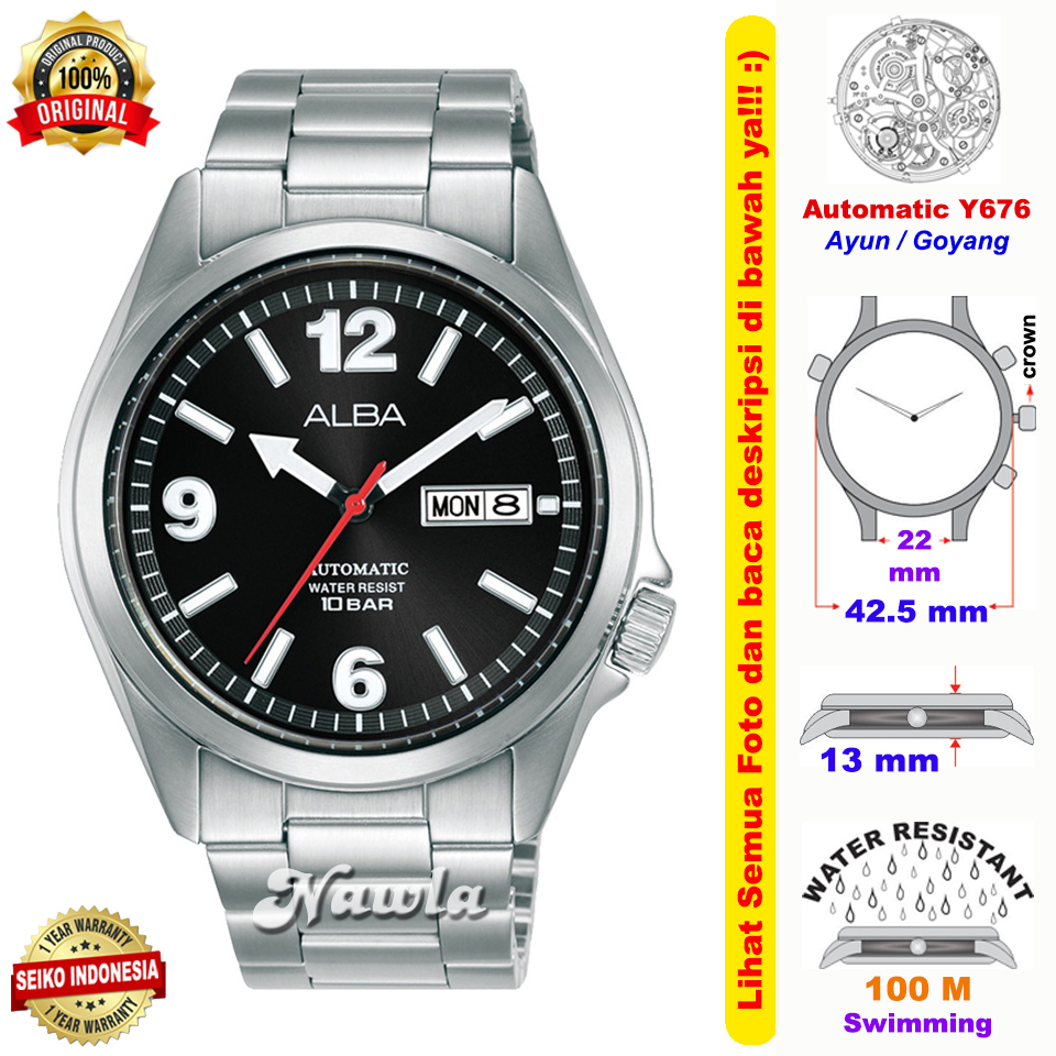 Alba Automatic AL4405X1 Black Dial - Jam Tangan Pria AL4405