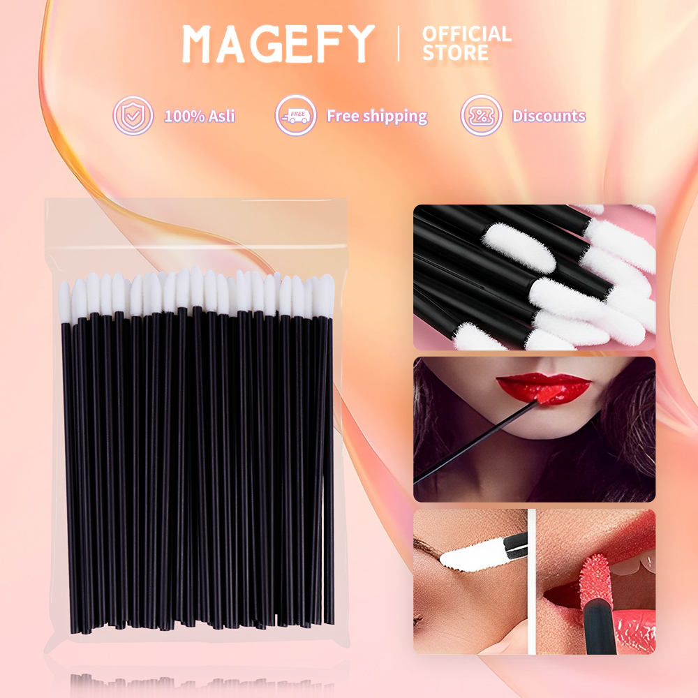 MAGEFY 50pcs Brush Applicator Aplikator Kuas Lipstik Kuas Bibir Kecil Berongga Lembut Kuas Bibir Kecil Portabel 0017