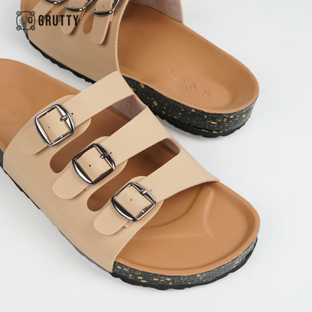 GRUTTY Triva MS IX Sandal Wanita Flat Cream Sendal Kekinian Super Comfy