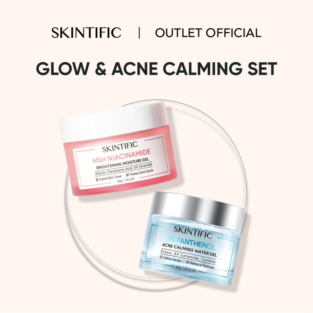 【Skintific Outlet Official】SKINTIFIC Glow &amp; Acne Calming set MSH glowing Moisture Gel + 5% Panthenol Acne Calming Water Gel