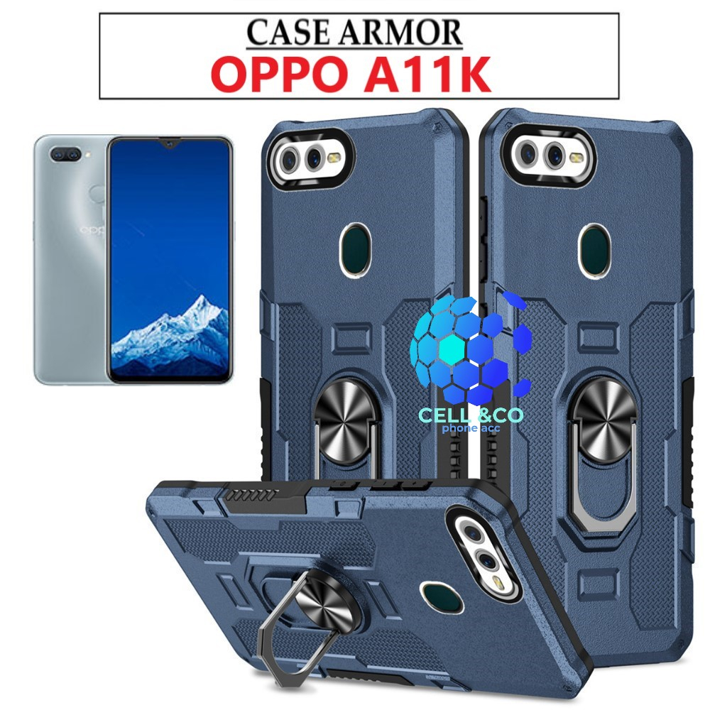 Case Armor OPPO A11K Iring Cincin Magnetic Kesing Hp Protect kamera Premium Hard Case Standing Robot Pelindung Kamera