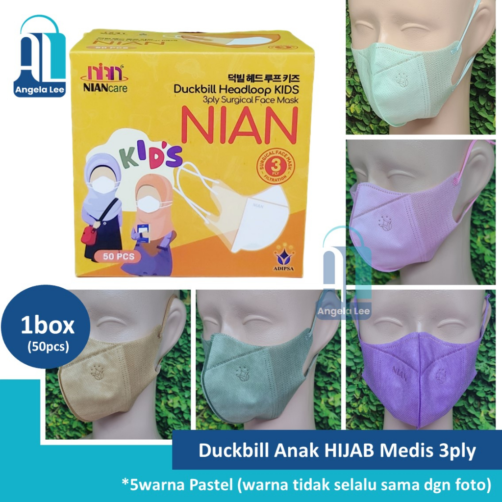 NIANcare Masker Duckbill KIDS Anak Medis 3ply Surgical Earloop Headloop Mask Pastel 50pcs