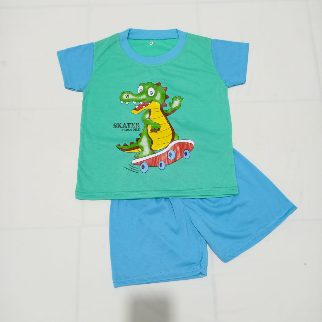 pakaian baju anak setelan motif crocodile