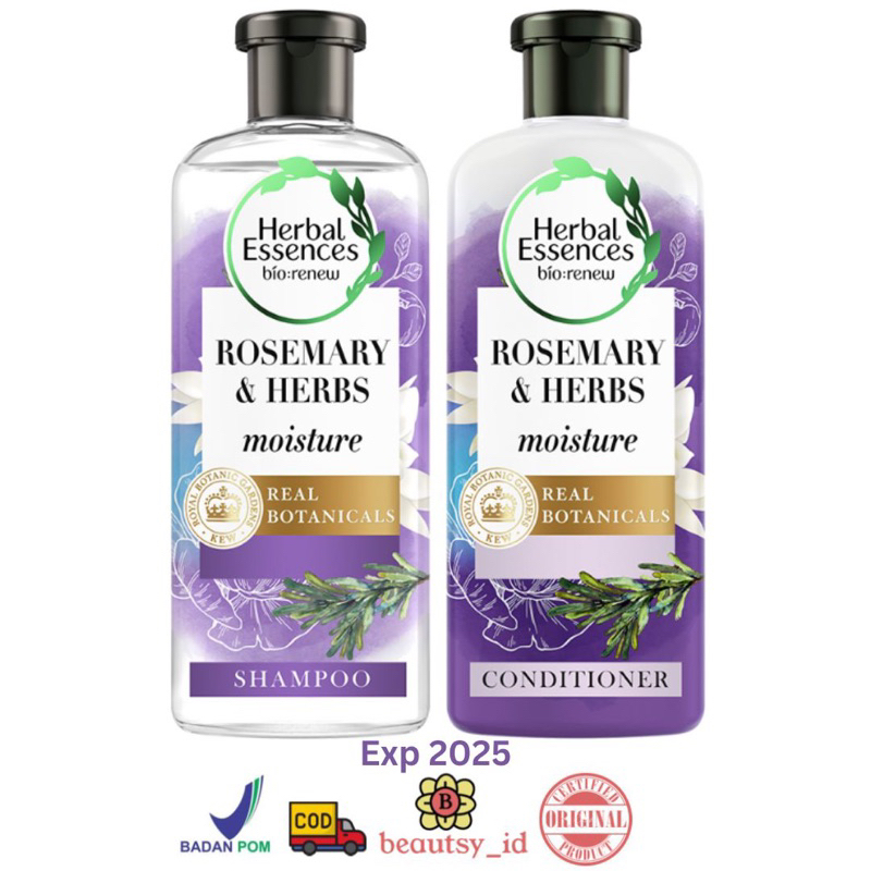 Herbal Essences Rosemary &amp; Herbs Moisture Shampoo Conditioner 400ml Original BPOM COD Volume