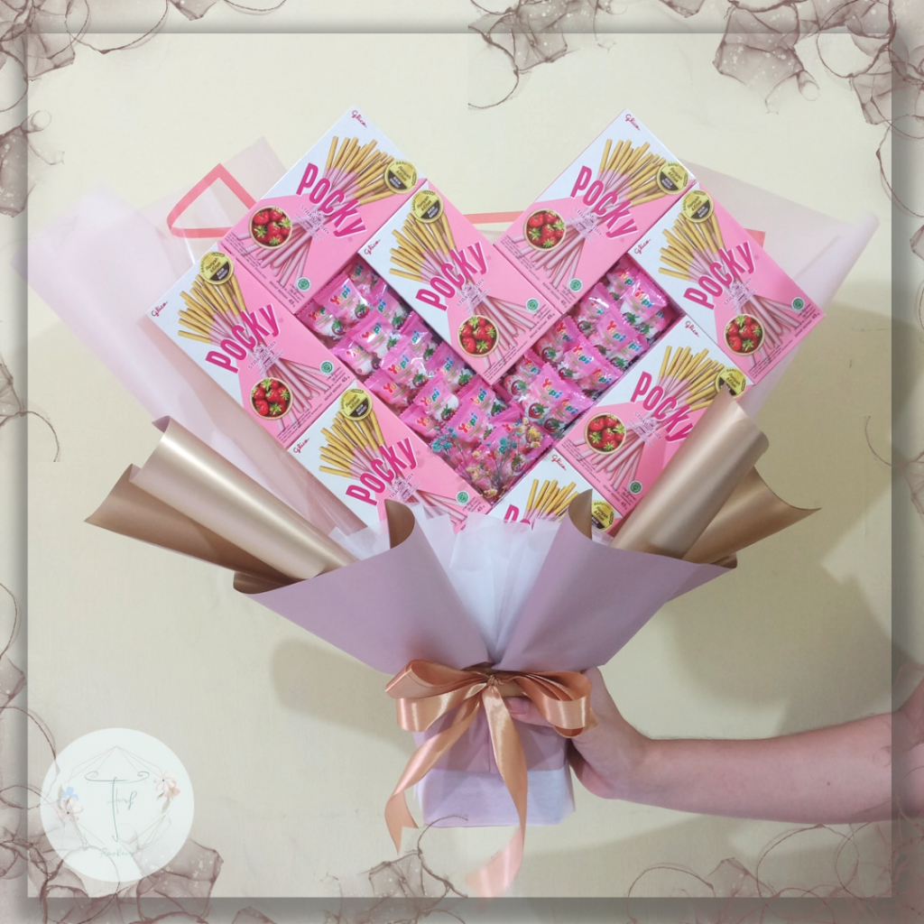 Bucket Snack Pocky Love 8 Kotak Besar - Buket Snack Pocky Love - Buket Pocky Yupi Love Besar - Buket
