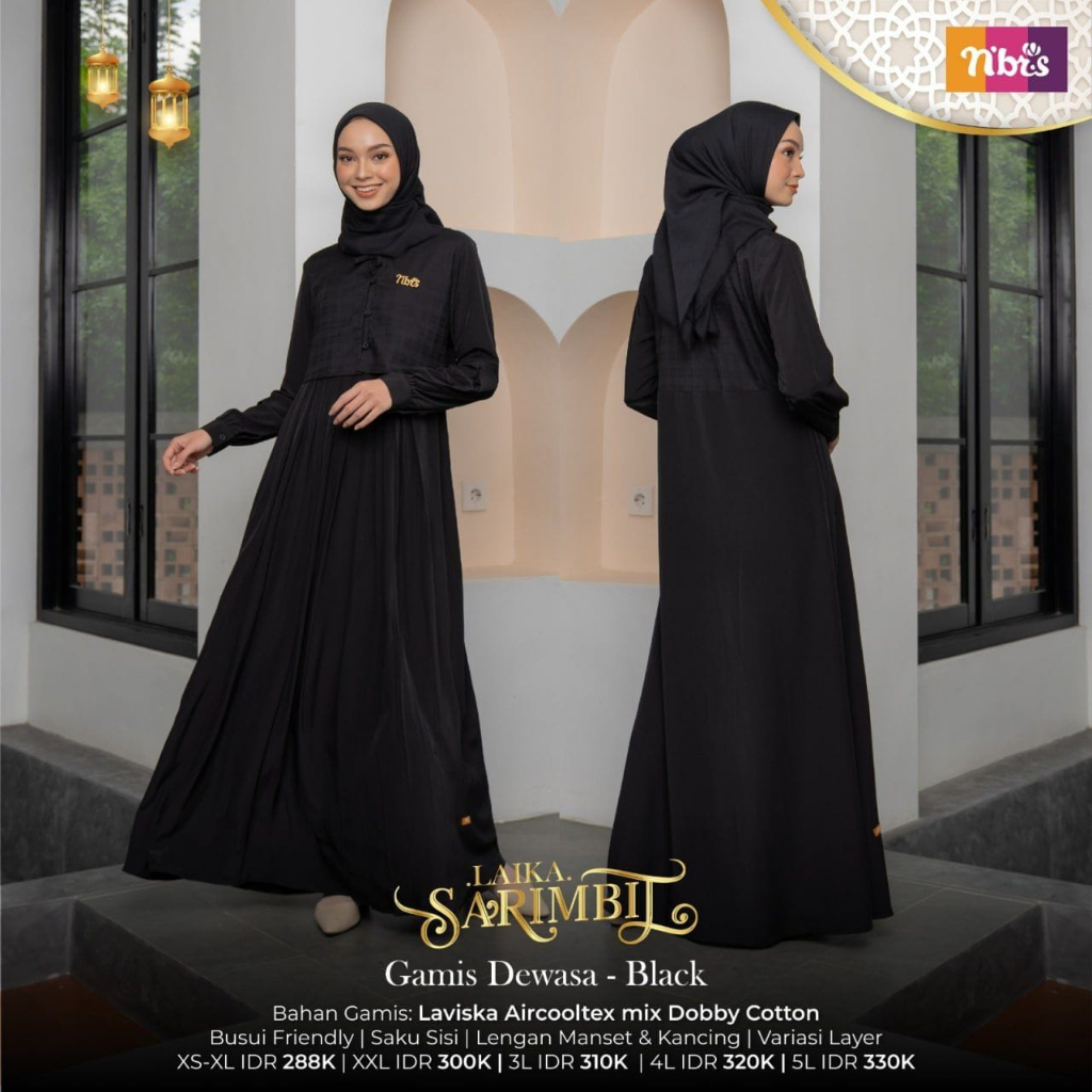 BAJU GAMIS DRESS  JUMBO NIBRAS LAIKA BLACK / DRESS WANITA WARNA HITAM DENGAN VARIASI PLISKET