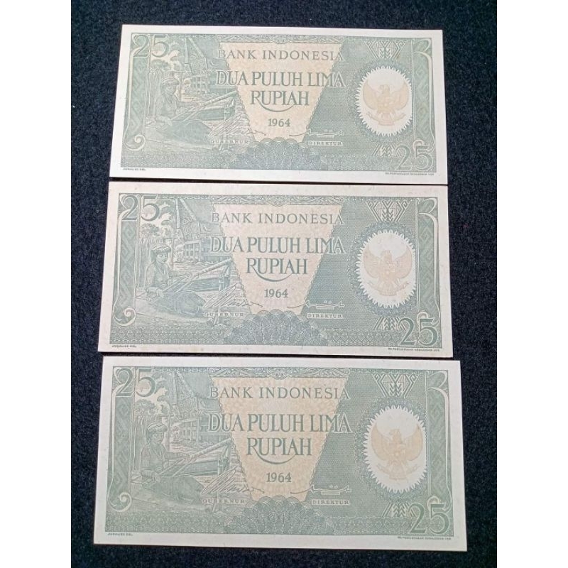 UANG KUNO 25 RUPIAH SERI PEKERJA TAHUN 1964 BAGUS URUT
