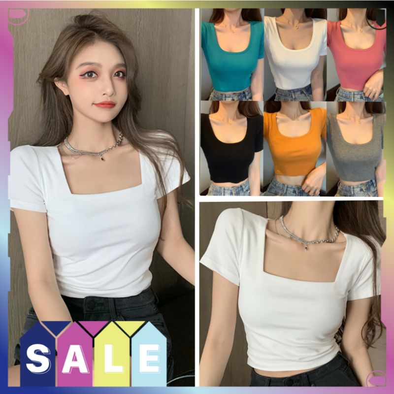 CROP TOP SQUARE NECK LENGAN PENDEK MURAH / CROPTOP SQUARE NECK / CROP TOP LEHER KOTAK