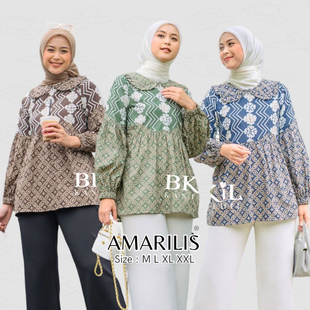 Baju Batik Wanita Modern Atasan Batik Kerja Kantor Wanita Motif Amarilis