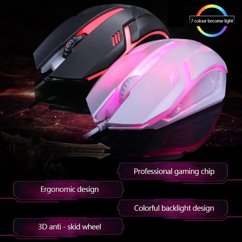 ELITEE MOUSE GAMING WIRED RGB LED PROFESIONAL GLOWING RAINBOW BACKLIGHT MOUSE GAME