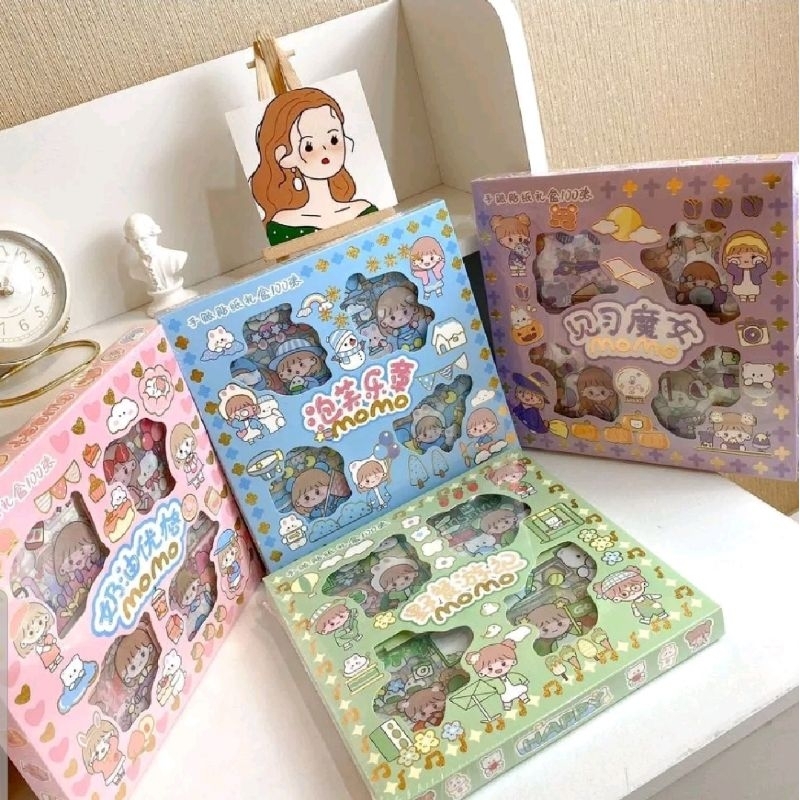 Sticker Waterproof Momo Sticker Kartun Korea Lucu Sticker Botol minum Buku isi 100Lembar