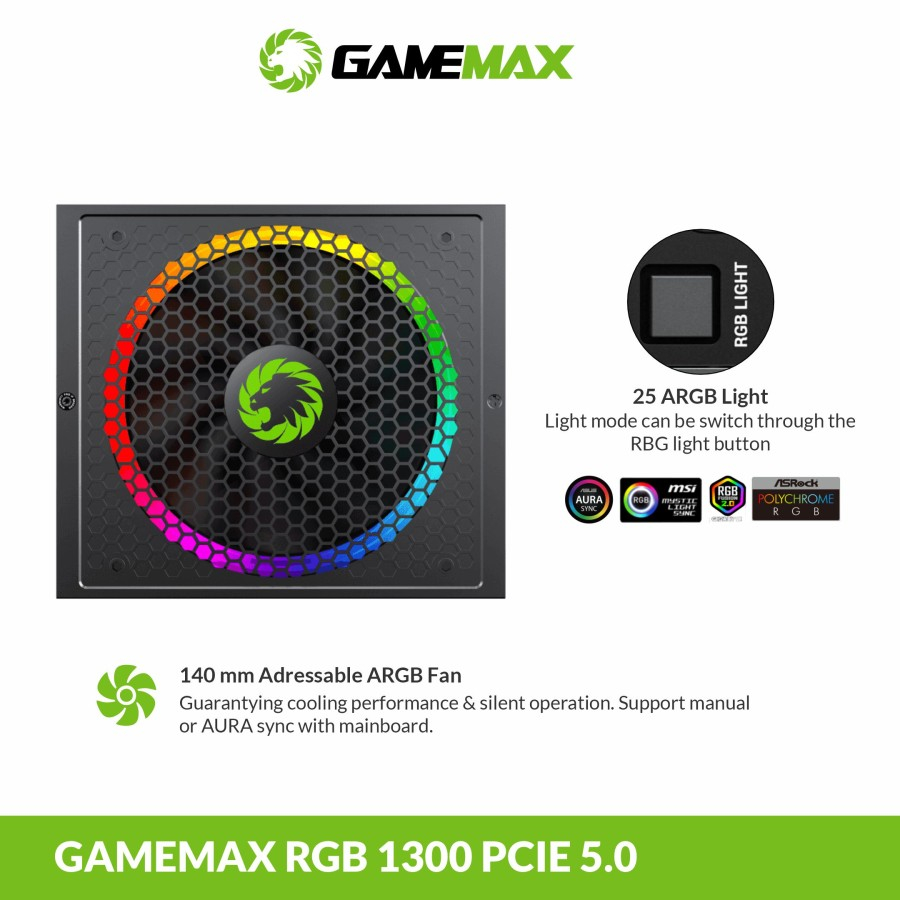 PSU Gamemax RGB 1300 ATX3.0 PCIE5.0 80+ Platinum