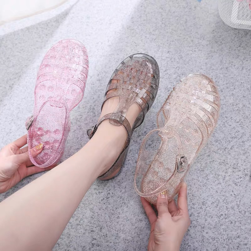 ￼MeishaAge jelly transparant gliter moms and kids/meisha jelly shoes dewasa/sandal jelly wanita/sandal karet anti slip/sandal kekinian korea/jelly shoes import/sepatu sandal slippersSandal jelly Gladiator Melissa Glitter Couple Import High Quality S2