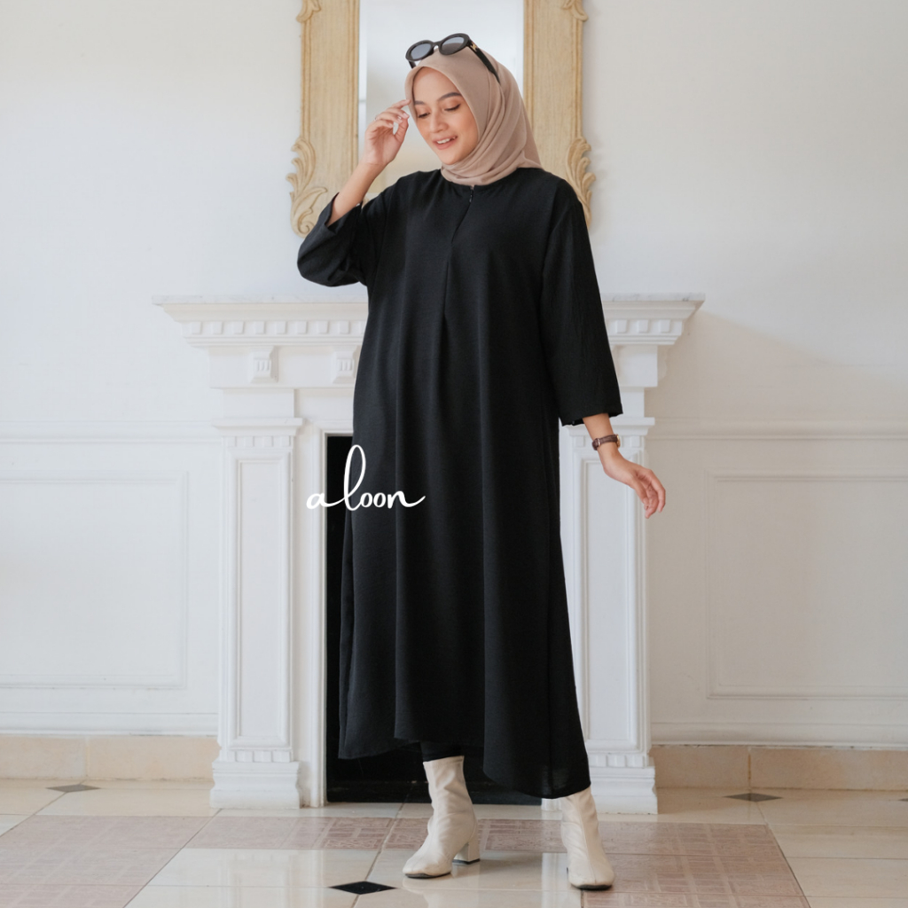 Zerra Midi Dress Crincle Airflow Busui Friendly – Tunik Wanita Kaftan Crinkle
