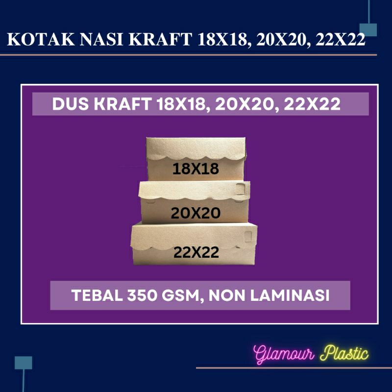 

Dus kotak nasi 18x18,20x20, 22x22 (1 PACK ISI 25 PCS)/ kotak nasi kraft TEBAL 325 gsm / katering box