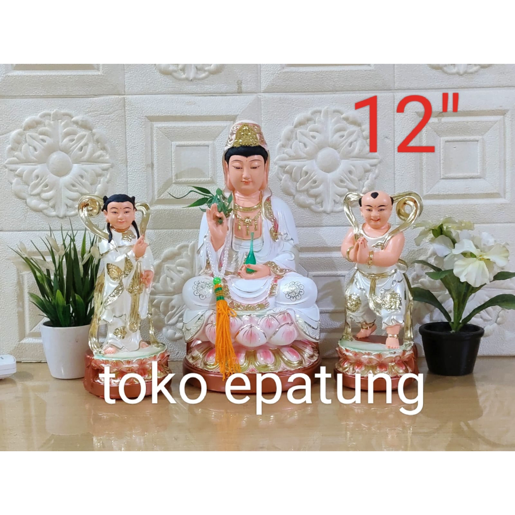 patung dewi kwan im / kwan in / guan yin - fiber - 12 inch - set